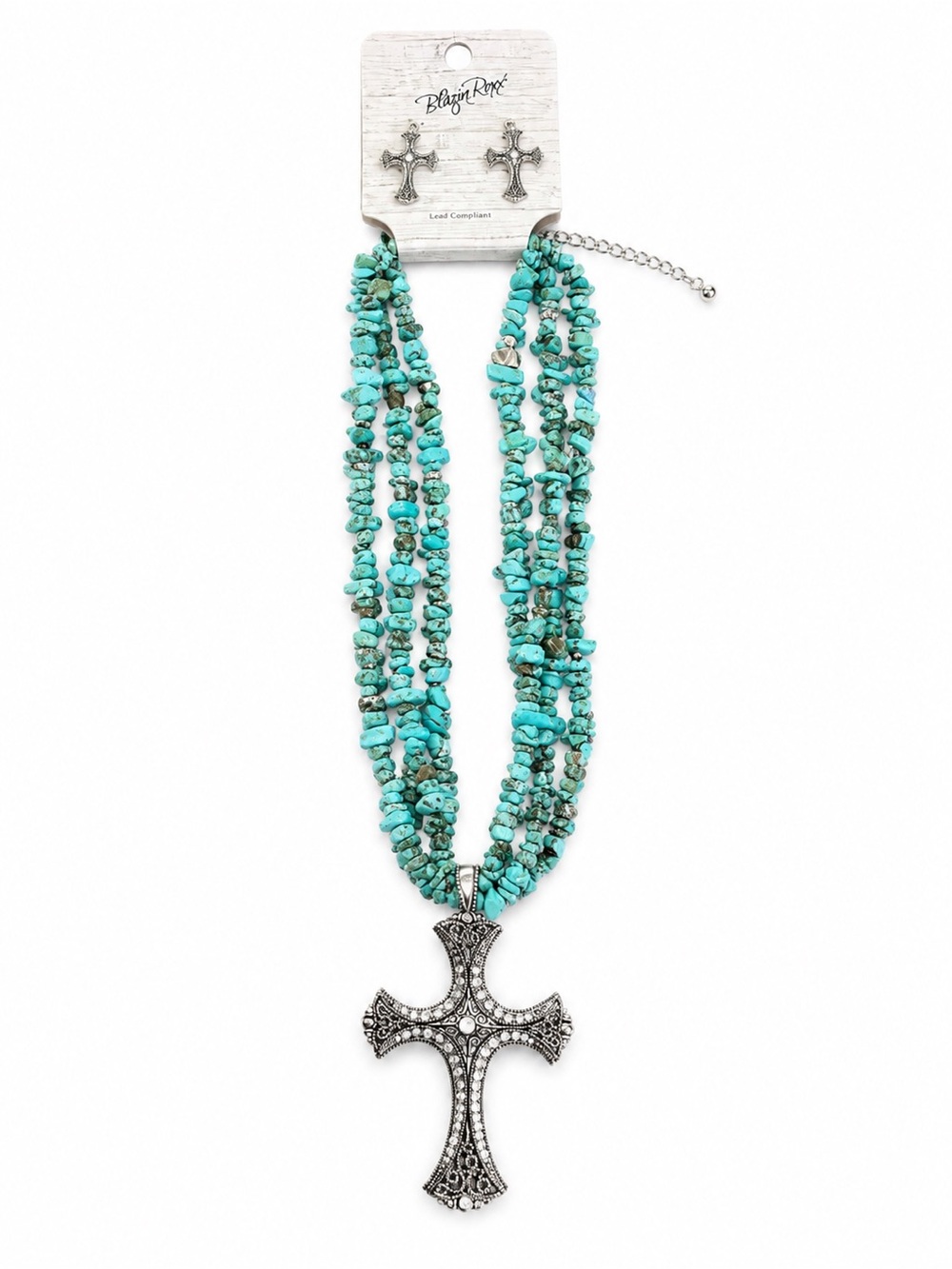 Blazin Roxx Necklace and Earrings Set: Silver-tone Cross Earrings and Pendant